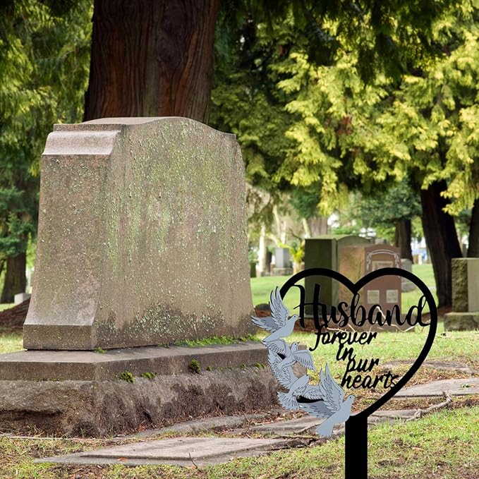 HPMAISON 11 inch Metal Husband Memorial Stake Grave Decorations for Cemetery Gravesite Sympathy Markers Waterproof Memorial Gifts for Loss of Husband Tombstones Plaque Outdoors Lawn Yard Decor