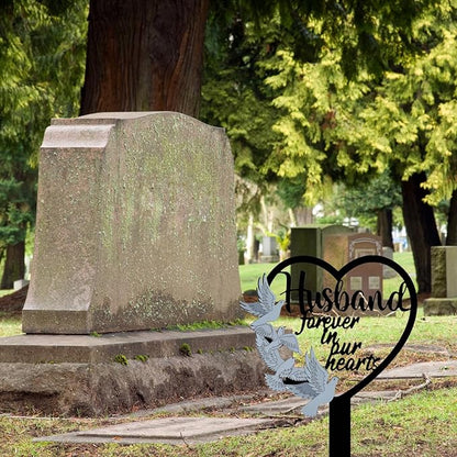HPMAISON 11 inch Metal Husband Memorial Stake Grave Decorations for Cemetery Gravesite Sympathy Markers Waterproof Memorial Gifts for Loss of Husband Tombstones Plaque Outdoors Lawn Yard Decor