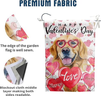 Golden Retriever Valentine Garden Flag Valentines Day Flags for Outside 12x18 Double Sided Small Yard Flags Dog Valentine's Day Decor Outdoor Lawn Valentines Banners Front Porch