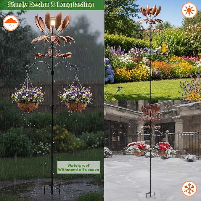 Yard Garden Wind Spinners - Large Outdoor Metal Wind Spinners with Stake, Yard Art Lawn Garden Decor Bronze-Colored Blade Rotator (25.5" W x 92.5" H)