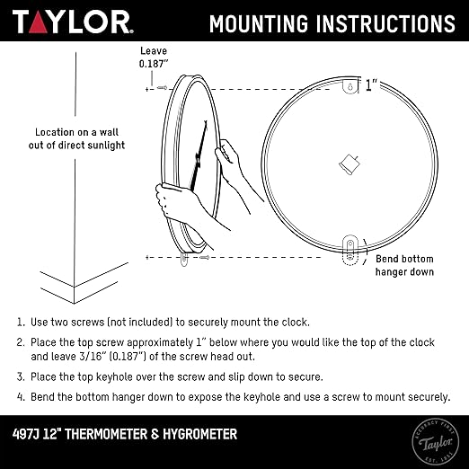 Taylor Metal Wall Indoor Outdoor Thermometer and Hygrometer, Easy to Read Numbers for Patio, Pool, and Indoor Areas, 12 inch, Multi
