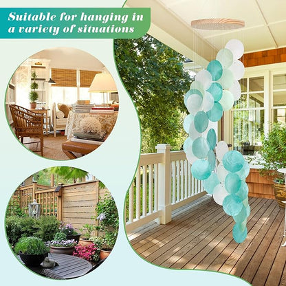 Seashell Wind Chimes for Outside - Handcrafted Spiral Shape Capiz Shells Windchime Coastal Style Decor for Indoor/Outdoors, Garden & Beach Hanging Decor for Wind Chimes Lovers and More