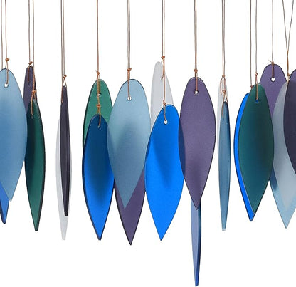Blue Handworks Pacific Coast Glass Chime, Sandblasted Glass and Found Wood Handcrafted Wind Chime