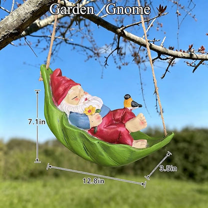 Gnome Garden Deko Outdoor Statues, Bird Flowers Resin Hanging Tree Gnomes Decorations Ornaments Figurines for Outside Backyard Art Decor