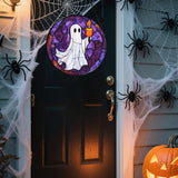 Stained Glass Window Hanging - Halloween Decorations Ghost Suncatcher for Doors Garden Indoor Spooky Funny Purple Sun Catchers Gothic Decor Horror Gifts for Women Men Friend 15 in