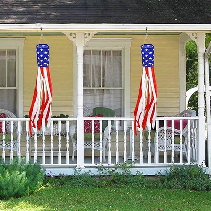 4th of July Patriotic Decorations, 2 Pack 40 Inch American Flag Windsock 250th Anniversary USA Red White Blue Stars & Stripes Wind Socks for Outside Presidents Day Memorial Day Independence Day Decor