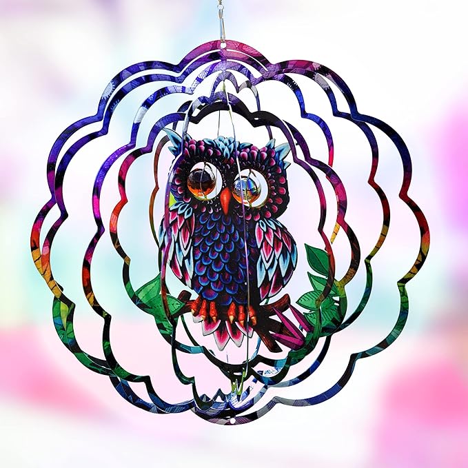 VP Home Mystical Owl Kinetic Wind Spinner - 12" W x 12" H Metal Spinner Outdoor Large Hanging Garden Art Decor