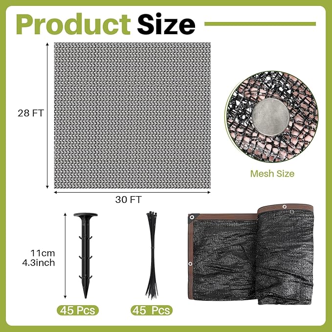 Koi Pond Netting Kit 28 x 30ft, Heavy-Duty Pe, Bird Deer Fence Netting, Durable Net Cover for Leaves, Protect Fish from Blue Heron Bird, Cats & Predators, Stakes & Ties Included