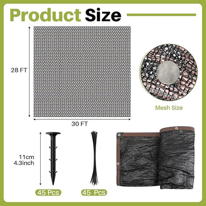 Koi Pond Netting Kit 28 x 30ft, Heavy-Duty Pe, Bird Deer Fence Netting, Durable Net Cover for Leaves, Protect Fish from Blue Heron Bird, Cats & Predators, Stakes & Ties Included
