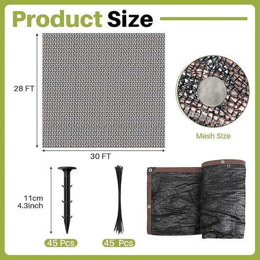 Koi Pond Netting Kit 28 x 30ft, Heavy-Duty Pe, Bird Deer Fence Netting, Durable Net Cover for Leaves, Protect Fish from Blue Heron Bird, Cats & Predators, Stakes & Ties Included