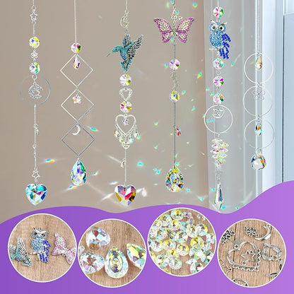 230Pcs Sun Catchers DIY Making Kit for Adults Arts and Crafts Diamond-Setting Butterfly Hummingbird Owl Crystal Suncatcher Hanging Prism Rainbow Maker for Window Garden Christmas Decor