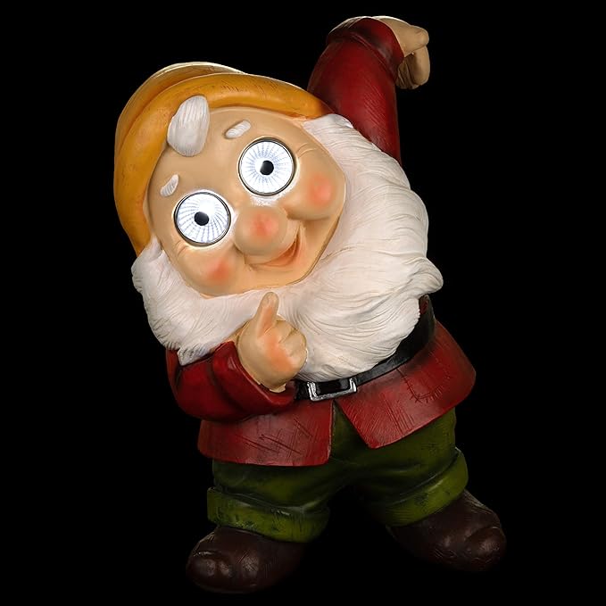 Blazin' Solar Garden Gnome Decor | Patio Decorations Outdoor Lawn Ornaments | Solar Light Elf Figurine for Yard, Balcony, Deck | Weather Resistant | Patio Gift | Auto On/Off - (Red)