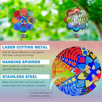 Wind Spinners,12 inch Multi Color Mandala with 360° Swivel Hook for Yard and Garden, Bird Wind Catcher, Metal Wind Spinners Outdoor for Lawn Hanging Crafts Decor Kinetic Yard Art Ornament Gifts