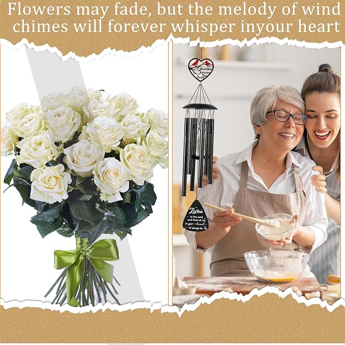 Memorial Gifts for Loss of Grandma- 36'' Memorial Wind Chimes for Outside, Sympathy Bereavement Condolence Grief Remembrance Funeral Gifts for Loss of Grandma, with S Hook Greeting Card