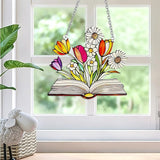 Stained Glass Book for Windows, bookand Flower Hanging Sun Book Indoor Window, Theme Birthday Gifts for hummingbirding Lovers