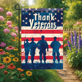 Spring Summer Garden Flag 12x18 Inch Thank Veterans Patriotic American Outdoor Military Silhouette Tribute Design Outdoor Yard Porch Lawn for Seasonal Americana Home Decor
