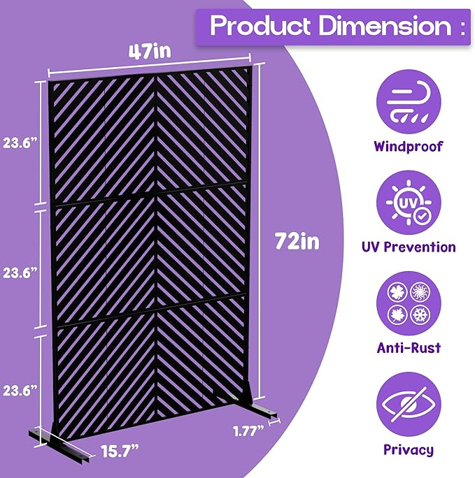 MTART Metal Privacy Screen 72" H x 47.2" Decorative Outdoor Privacy Screen Privacy Panel with Stand for Balcony Deck Patio Lawn Garden, Privacy Fence (Black-Arrow)