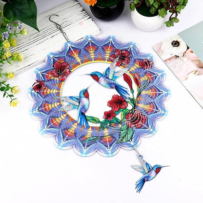 Hummingbird Wind Spinner Gifts for Women Metal Hanging Wind Spinner Metal Bird Wind Chimes House Yard Art Garden Decor (Hummingbird)