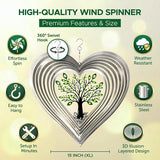 ISEO XL Silver Heart 15” Wind Spinner for Yard and Garden with Crystals, Hanging Outdoor Decor, Yard Art, Porch and Patio Decorations, Metal Wind Spinners Outdoor, Weather Resistant,