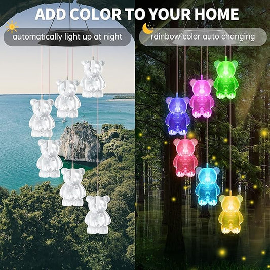 Solar Wind Chimes for Outside,32 Inch Waterproof Solar Powered Wind Chimes Bear Color Changing Outdoor Lights for Window Yard Garden Xmas Decor Mom Grandma Gift