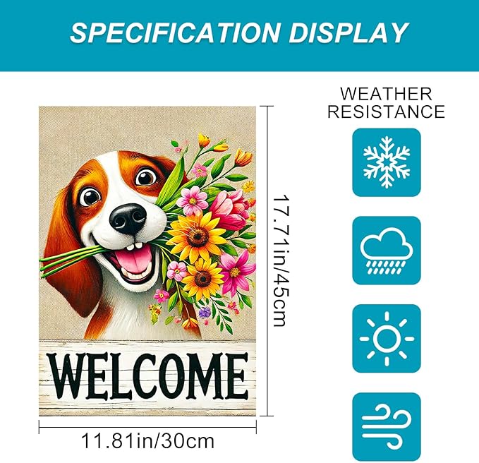 BlissYard Welcome Spring Summer Garden Flag 12x18 Inch Double Sided Beagle Puppy Dog Daisy Seasonal Garden Flag Decoration Yard Small Flag For Rustic Farmhouse Outdoor Banner Party Home Decor