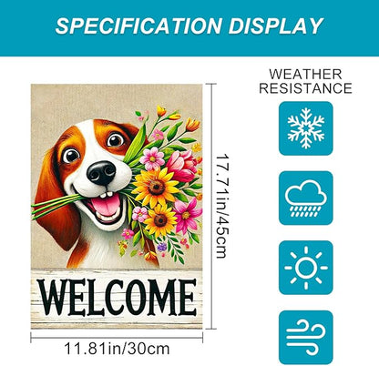BlissYard Welcome Spring Summer Garden Flag 12x18 Inch Double Sided Beagle Puppy Dog Daisy Seasonal Garden Flag Decoration Yard Small Flag For Rustic Farmhouse Outdoor Banner Party Home Decor