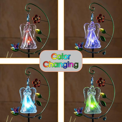 Solar Angel Lights - Color Changing Angel Statue for Outdoor Garden & Cemetery Decor, Solar Powered Waterproof, Memorial Gift for Loss of Mother, Sympathy Gifts for Women (1-Pack)