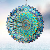 Wind Spinner Mandala Peacock - 12In Laser Cut Stainless Steel Wind Spinners Outdoor, 3D Kinetic Hanging Sculpture, Rustproof Metal Garden Decor Yard Art, Unique Gift for Women, Men, Holidays
