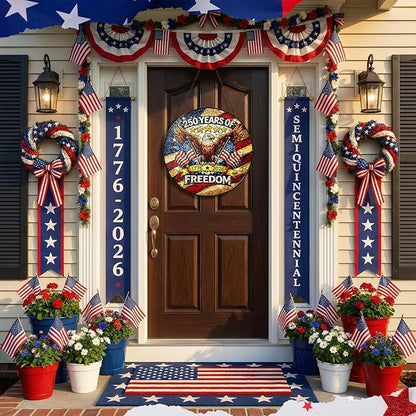 Leinuosen 250 Anniversary of Stained Glass Suncatcher 250th Anniversary Hanging Decoration 1776-2026 Us Window Stained Ornament for Patriotic People American Independence Freedom Day Gift Decoration