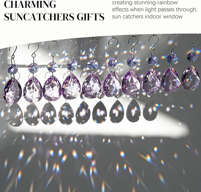H&D HYALINE & DORA 3Inch Crystal Suncatcher Bauhinia Prisms Pendants 10Pcs Chandelier Crystals Replacement Hanging Sun Catcher Beads for DIY Arts Crafts Decor (Purple)