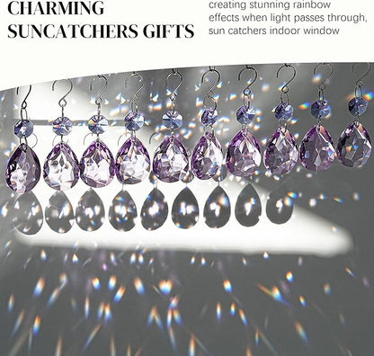 H&D HYALINE & DORA 3Inch Crystal Suncatcher Bauhinia Prisms Pendants 10Pcs Chandelier Crystals Replacement Hanging Sun Catcher Beads for DIY Arts Crafts Decor (Purple)
