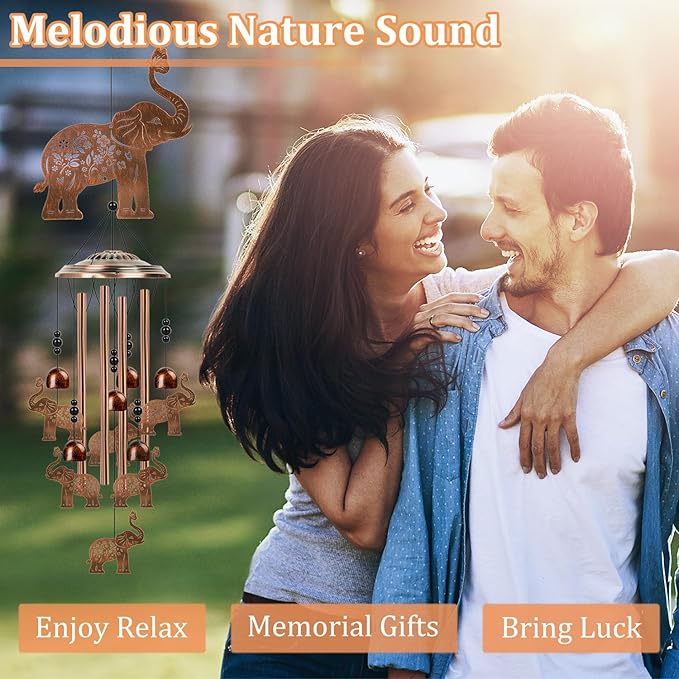 Elephant Wind Chimes for Outside - Elephant Gifts for Women Men, Memorial Wind Chimes for Outdoor, Garden Patio Yard Porch Decor, Birthday for Mom Grandma Wife Friends