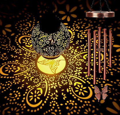 YHmall Solar Wind Chimes for Outside, Butterfly Birthday Gifts for Women Mom, Flower Solar Lantern Windchimes Outdoors, Hanging Memorial Wind Chimes for Garden Decor