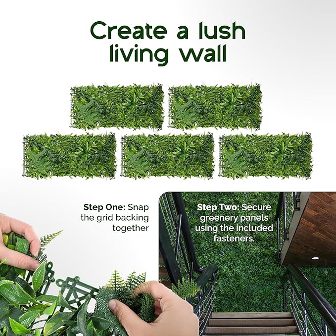 NatraHedge 20''X40'' Artificial Rainforest Living Wall Grass Wall Decor, 5Pcs (28SqFt) Hedge Leaf Grass Panels for Indoor, Outdoor, Garden and Balcony Privacy Fence Screen