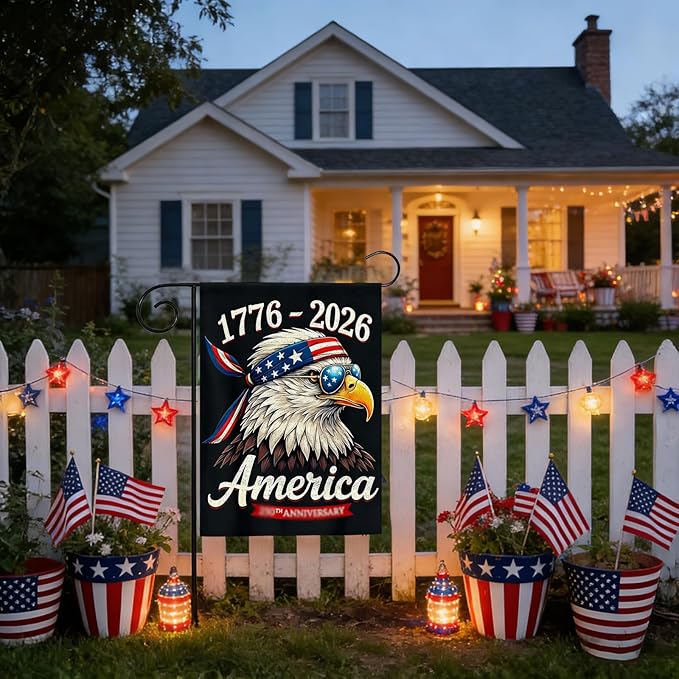 250th Anniversary Garden Flag 1776-2026, 4th of July Garden Flag for Outside, America Garden Decoration, Patriotic Eagle Banner, 12 x 18 Inch Double Sided Yard Flags for Independence Day Decorations