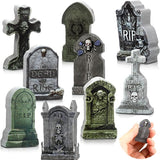 Kathfly 9 Pieces Miniature Tombstones Mini Village Tombstones Figurines Miniature Spooky Town for DIY Crafts Outdoor Home Garden Halloween Decor