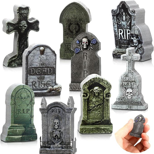Kathfly 9 Pieces Miniature Tombstones Mini Village Tombstones Figurines Miniature Spooky Town for DIY Crafts Outdoor Home Garden Halloween Decor