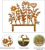 Metal Wild Flowers Stakes 14.4 * 14.0 inches, Metal Flowers Yard Art, Decorative Garden Stakes, Fence Topper Decor, Lawn Art Decor Plants Yard Decorations for Outdoor with Rusty Paint Process