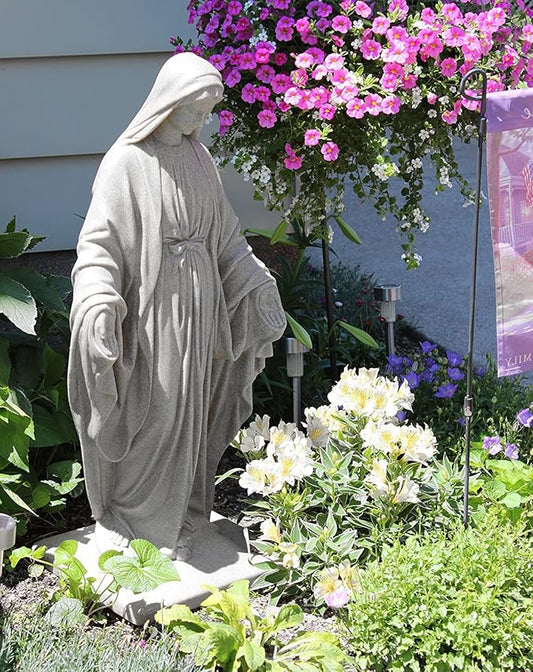Virgin Mary Statue – Natural Granite Appearance – Made of Resin – Lightweight – 34”