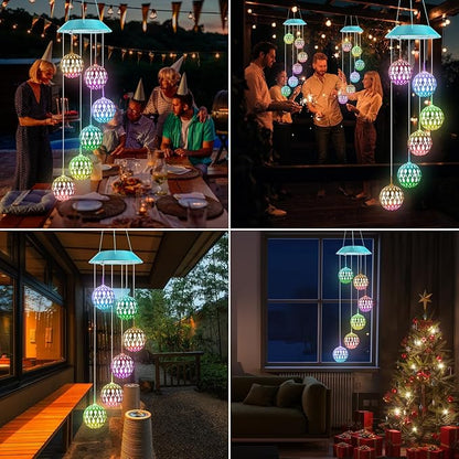 Solar Moroccan Ball Gifts for Mom Grandma Girls, Color Changing Solar Wind Chimes for Outside, Outdoor Decorative Mobile Lights for Garden, Yard, Patio, Window, Party Décor