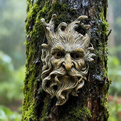 Whimsical Tree Face Garden Statues Outdoor Decor – Funny Old Man Tree Hugger Wall Sculpture with Mustache, Fairy Art Fence Hanging Resin Ornament, Outdoor Wall Mounted Sculpture for Patio Lawn & Home