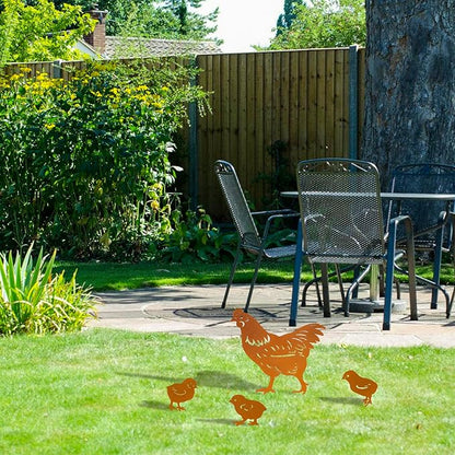 TT & MM Chicken Gifts for Women/Men,Chicken Metal Decorative 4 Pcs Garden Stakes,Hen/Chicks Silhouette Statues for Yard Art,Backyard,Patio,Lawn Ornaments,Outdoor Decor