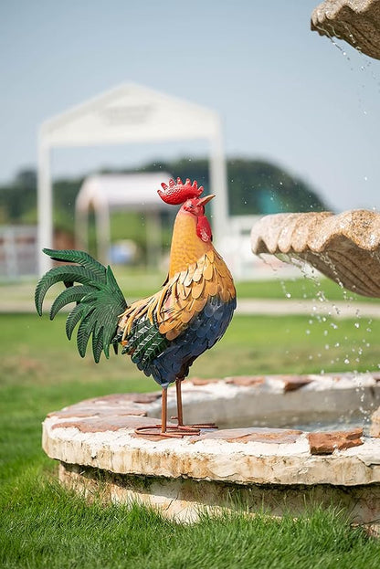 TERESA'S COLLECTIONS Large Metal Rooster Garden Statues Decor, 21 Inch Outdoor Chicken Sculpture Figurines Bird Yard Art for Farm Patio Lawn Kitchen Decorations,Housewarming Gift
