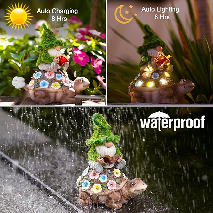 Nacome Solar Gnome Turtle for Garden Decor - Outdoor Statues for Patio,Yard,Balcony Ornament,Birthday Gifts for Women/Mom/Grandma,Mom's Best Gifts