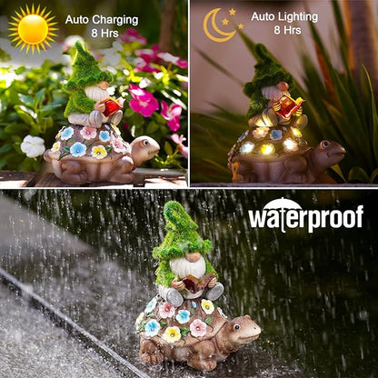 Nacome Solar Gnome Turtle for Garden Decor - Outdoor Statues for Patio,Yard,Balcony Ornament,Birthday Gifts for Women/Mom/Grandma,Mom's Best Gifts