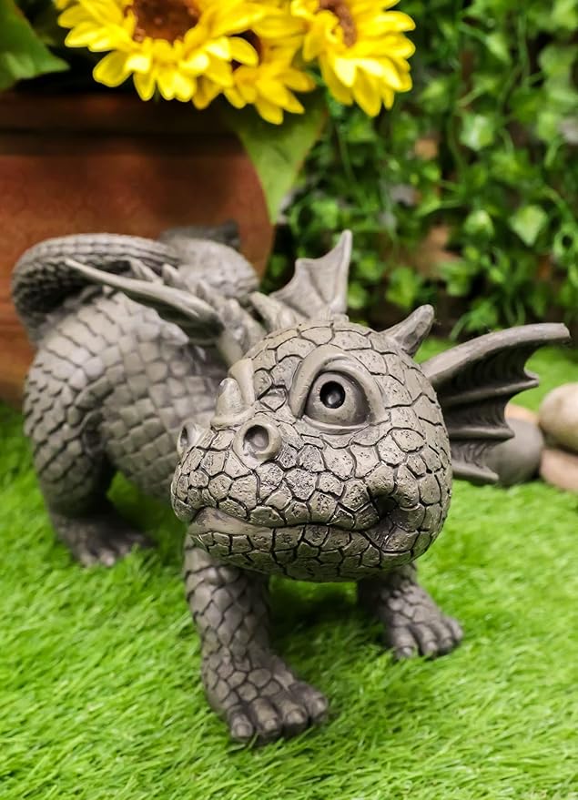 Ebros Gift Whimsical Dog Style Peeing Garden Dragon Statue 12" Long Cute Naughty Baby Dragon Cocking Leg Faux Stone Resin Finish Figurine