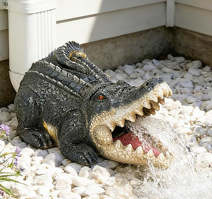 Teaeeno Alligator Decor Statue Gutter Downspout Extension Decorative,Crocodile Gutter Animal Statue Outdoor Decor,3"×4" Rain Gutter Downspout Splash Block,Garden Splash Block Outdoor Sculpture (Black)