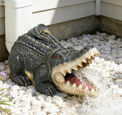 Teaeeno Alligator Decor Statue Gutter Downspout Extension Decorative,Crocodile Gutter Animal Statue Outdoor Decor,3"×4" Rain Gutter Downspout Splash Block,Garden Splash Block Outdoor Sculpture (Black)