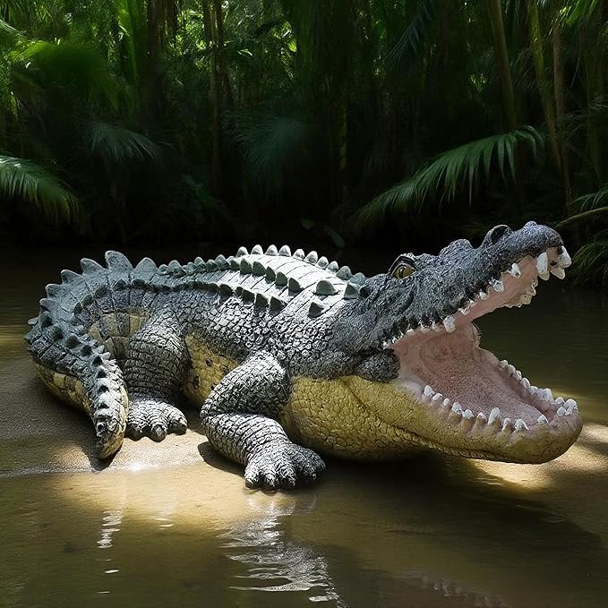 13" Real Crocodile Statue, Outdoor Lawn Crocodile Sculpture,Garden Sculptures & Statues Ornament, Pond Animal Statues, Crocodile Decor Perfect for Home Garden, Patio, Backyard