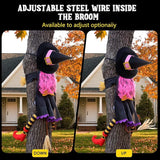 POPGIFTU 51" Halloween Crashing Witch Decoration – Pink Flying Witch for Tree, Yard, Porch, and Indoor Outdoor Halloween Décor